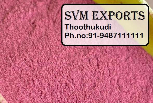 Product image - SVM EXPORTS beetroot powder (Beta vulgaris) is totally free from harmful chemicals, artificial colour or flavour. We are maintaining the quality of powder so their shelf life up to 6 months.
Usage:
•	Red beetroot powder can be used as a natural colorant in gravies, sauces, soups in other recipes. 
•	Beetroot powder can be used as a natural sweetener in smoothies and pancakes and red velvet cake etc.
•	Beetroot powder